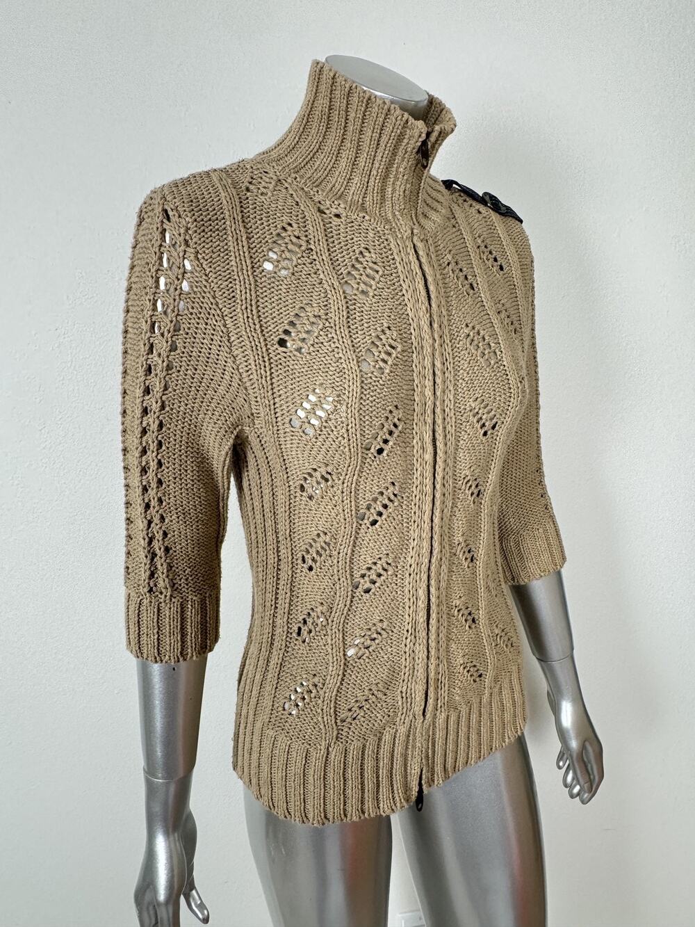 Miss Sixty Sweater Womens Large Beige Tan Retro 2000s High Neck Knit